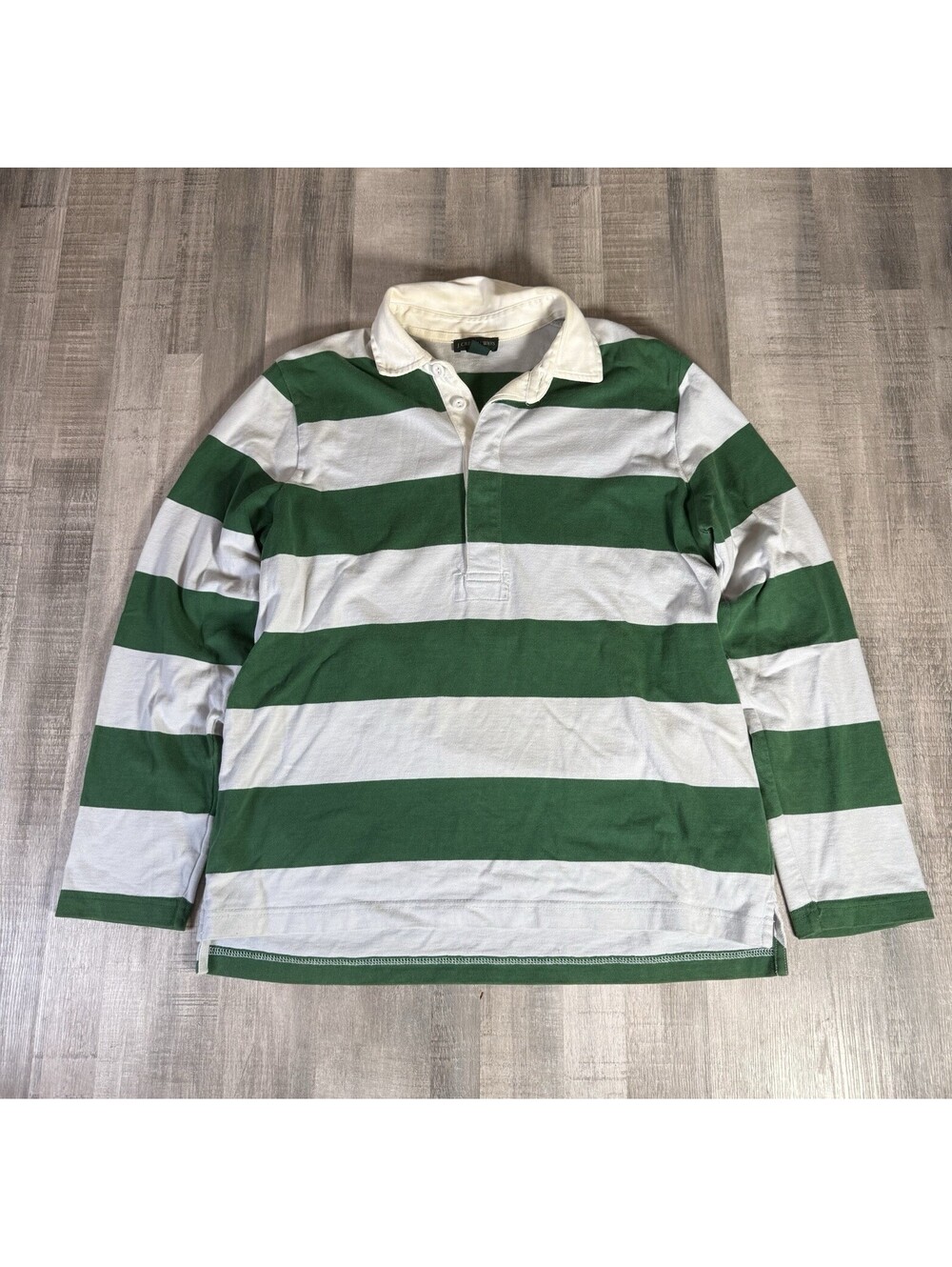 J.Crew Always Rugby Shirt Mens Medium LS Oarsman Striped Green White Vtg Cotton